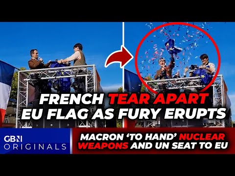 Thumbnail for WATCH: Furious French DESTROY EU flag as Macron to 'HAND' EU and Germany nuclear weapons and UN seat