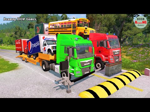 Thumbnail for Double Flatbed Trailer Truck vs speed bumps|Busses vs speed bumps|Beamng Drive|1225
