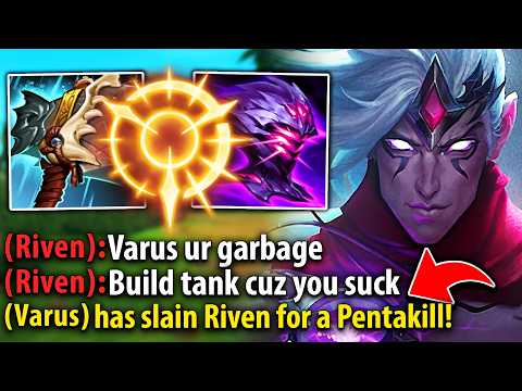 Thumbnail for I made this trash talking Riven have a mental breakdown with Tank Varus (PENTAKILL!)