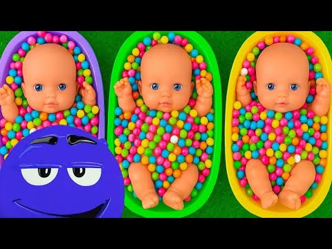Thumbnail for Full of 3 Rainbow BathTubs Candy with M&M's & Magic Slime Cutting Video