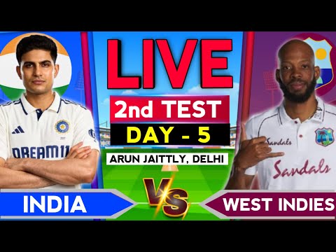 Thumbnail for 🔴LIVE - India vs West Indies 2nd Test Day 5 | Live Cricket score & Commentary | WI vs Ind Day 5 Live
