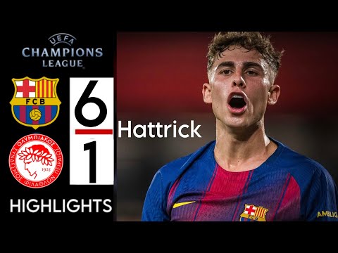 Thumbnail for Barcelona vs Olympiacos 6-1 Highlights & All Goals • Champions League -  Hattrick Fermín López ⚽