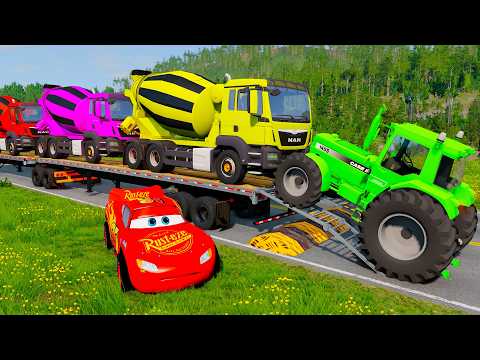 Thumbnail for Flatbed Truck McQueen | Transportation with Truck - Pothole vs Car #142 | BeamNG.Drive Gameplay