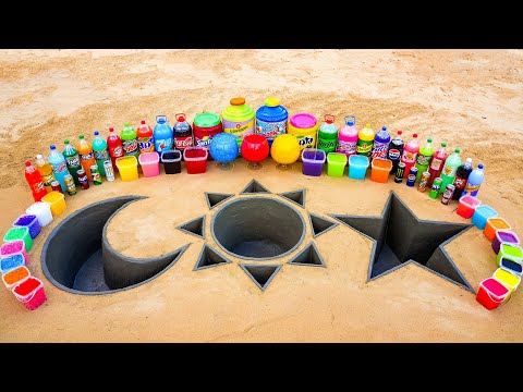 Thumbnail for How to make Moon & Sun & Star with Cement Hole, Big Mtn Dew, Schweppes, Coca Cola vs Mentos