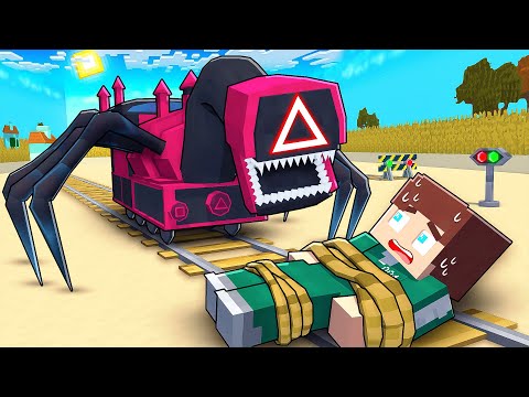 Thumbnail for JJ vs Cursed SQUID GAME Train - Maizen Minecraft Animation