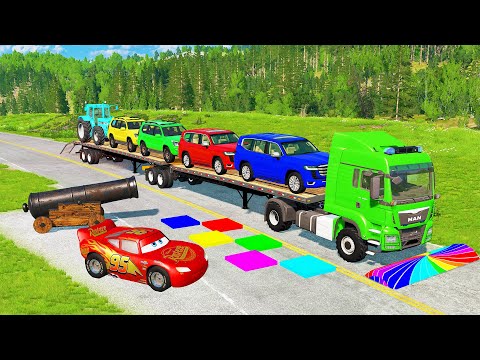 Thumbnail for Flatbed Truck McQueen | Transportation with Truck - Pothole vs Car #53 | BeamNG.Drive Gameplay