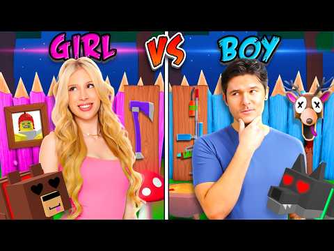 Thumbnail for GIRL VS BOY CHALLENGE in 99 NIGHTS IN THE FOREST... W/ @russoplaysgames