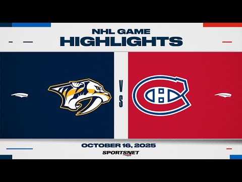 Thumbnail for NHL Highlights | Predators vs. Canadiens - October 16, 2025
