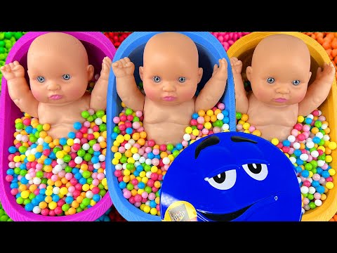 Thumbnail for Full of 3 Rainbow BathTubs Candy with M&M's & Magic Slime Cutting Video