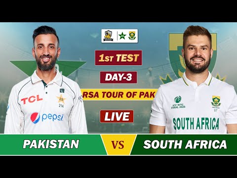 Thumbnail for PAKISTAN vs SOUTH AFRICA TEST MATCH LIVE | PAK vs SA LIVE SCORES & COMMENTARY | SESSION 3 DAY 3