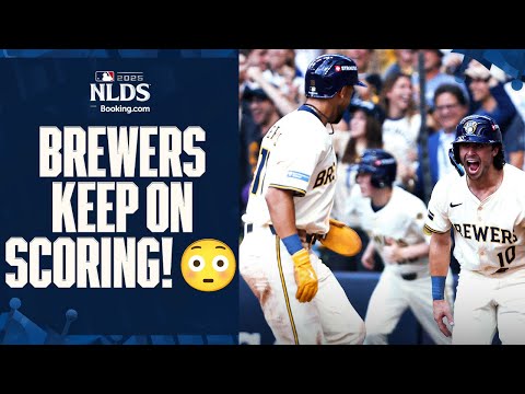 Thumbnail for Brewers are the first team in Postseason HISTORY with 9 runs and 10 hits in their first 2 innings! 😳