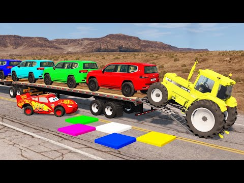Thumbnail for Flatbed Truck McQueen | Transportation with Truck - Pothole vs Car #06 | BeamNG.Drive Gameplay