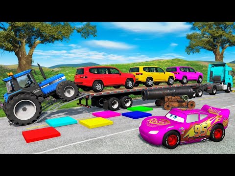 Thumbnail for Flatbed Truck McQueen | Transportation with Truck - Pothole vs Car #7 | BeamNG.Drive Gameplay