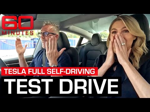 Thumbnail for Close call while test driving Tesla's Full Self-Driving car on a highway | 60 Minutes Australia