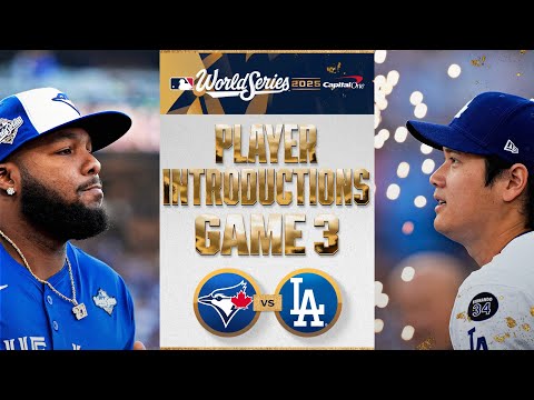 Thumbnail for FULL INTROS: Blue Jays and Dodgers players are introduced ahead of Game 3 of the World Series! 🤩