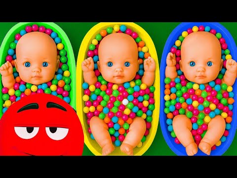 Thumbnail for Full of 3 Rainbow BathTubs Candy with M&M's & Magic Slime Cutting Video