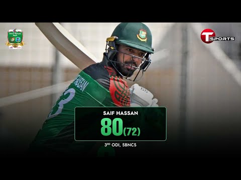 Thumbnail for Saif Hassan lights up the innings with a Brilliant 80 | 3rd ODI | BAN vs WI | T Sports