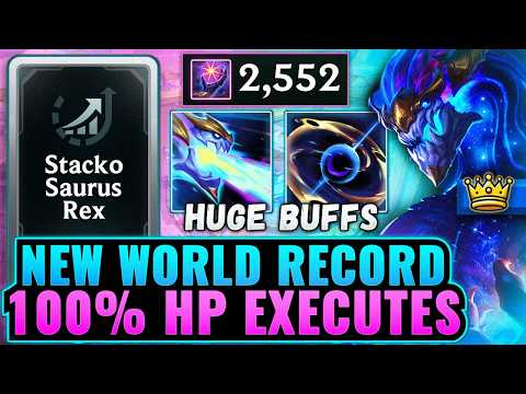 Thumbnail for New World Record: Stackosaurus Aurelion Sol - 100% Max HP Executes | League Arena Gameplay