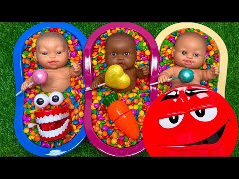 Thumbnail for Full of 3 Rainbow BathTubs Candy with M&M's & Magic Slime Cutting Video
