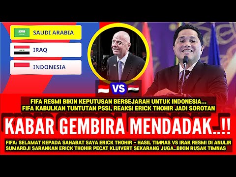 Thumbnail for MANTAP!! FIFA: SELAMAT KEPADA SAHABAT SAYA ERICK THOHIR ~ TIMNAS VS IRAK RESMI DI ULANG 20 OKTOBER!?