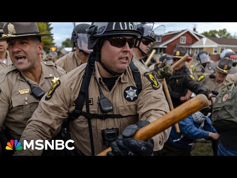 Thumbnail for 'Americans want to deliver a message': Protestors clash with law enforcement outside ICE facility