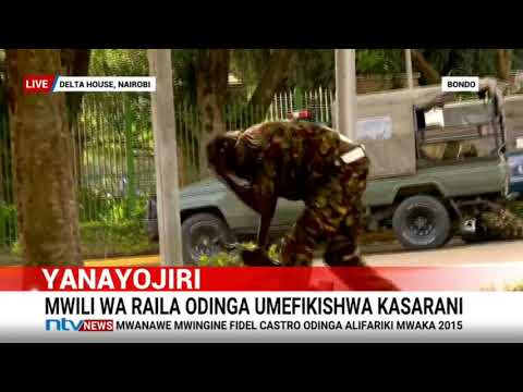 Thumbnail for Security personnel take cover from bees at Kasarani ahead of public viewing of Raila's body