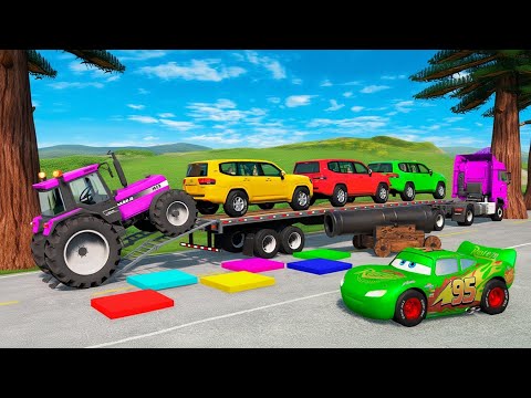 Thumbnail for Flatbed Truck McQueen | Transportation with Truck - Pothole vs Car #10 | BeamNG.Drive Gameplay