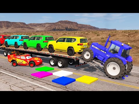 Thumbnail for Flatbed Truck McQueen | Transportation with Truck - Pothole vs Car #05 | BeamNG.Drive Gameplay