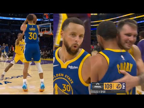Thumbnail for Steph Curry DEEP dagger 3 vs Lakers then shows love to Luka Doncic and Bronny